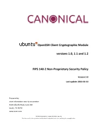 Openssh Client Cryptographic Module Versions 1.0, 1.1 and 1.2