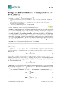 Energy and Entropy Measures of Fuzzy Relations for Data Analysis