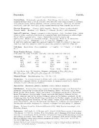 Perovskite Catio3 C 2001-2005 Mineral Data Publishing, Version 1 Crystal Data: Orthorhombic, Pseudocubic