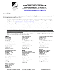 2021 Reciprocal Admissions Program