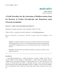 A Facile Procedure for the Generation of Dichlorocarbene from the Reaction of Carbon Tetrachloride and Magnesium Using Ultrasonic Irradiation