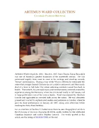 Artemus Ward Collection Charles Farrar Browne