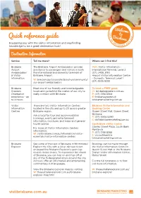 Quick Reference Guide M Brisbane a D E B Y Equipping You with the Visitor Information and Wayfinding R N I a Knowledge to Be a Great Destination Host! S BA N E