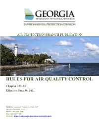 RULES for AIR QUALITY CONTROL Chapter 391-3-1 Effective June 30, 2021
