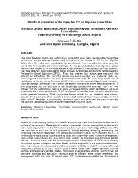 Statistical Evaluation of the Impact of ICT on Nigerian Universities