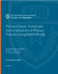 Automatic Summarization of Privacy Policies Using Data Mining