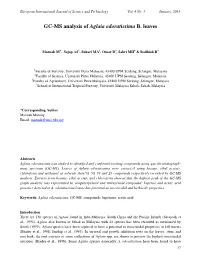 GC-MS Analysis of Aglaia Odoratissima B. Leaves