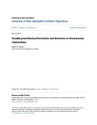 Socially Prescribed Perfectionism and Limerence in Interpersonal Relationships