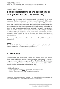 Some Considerations on the Apodotic Uses of Atque and Et (2Nd C