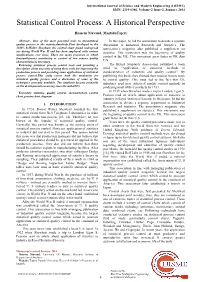 Statistical Control Process: a Historical Perspective