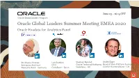 Oracle Global Leaders Summer Meeting EMEA 2020 Oracle Exadata for Analytics Panel