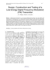 Design, Construction and Testing of a Low Energy Digital Frequency Modulation (FM) Transmitter