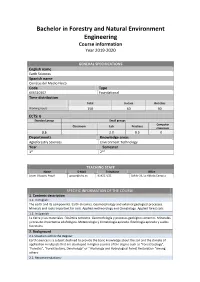 Bachelor in Forestry and Natural Environment Engineering Course Information Year 2019-2020