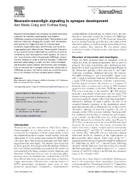 Neurexin–Neuroligin Signaling in Synapse Development Ann Marie Craig and Yunhee Kang