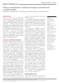 Tobacco Control Policy-Making in Portugal: Vested Interests Or Public
