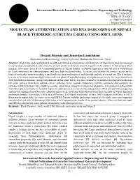 (Curcuma Caesia) Using Rbcl Gene