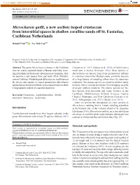 Microcharon Quilli, a New Asellote Isopod Crustacean from Interstitial Spaces in Shallow Coralline Sands Off St