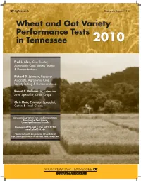 Wheat and Oat Variety Performance Tests in Tennessee 2010