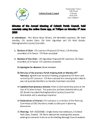 Annual Meeting of Colwick Parish Council, Held Remotely Using the Online Zoom App, at 7:00Pm on Monday 1St June 2020