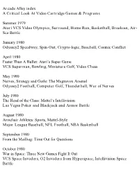 Arcade Alley Index a Critical Look at Video Cartridge Games & Programs