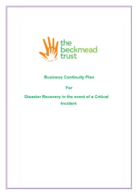 Business Continuity Plan for Disaster Recovery in the Event of a Critical