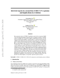 Inverted Repeats in Coronavirus SARS-Cov-2 Genome and Implications in Evolution