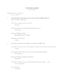 POSTZIONISM: a READER Table of Contents