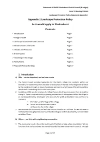 Appendix 1 Landscape Protection Policy As It Would Apply to Shadoxhurst Contents