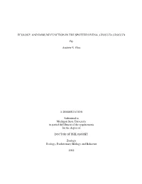 ECOLOGY and IMMUNE FUNCTION in the SPOTTED HYENA, CROCUTA CROCUTA by Andrew S. Flies a DISSERTATION Submitted to Michigan State
