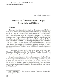Nobel Prize Commemoration in Riga: Media Echo and Objects