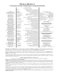 PHYSICAL REVIEW a Covering Atomic, Molecular, and Optical Physics and Quantum Information