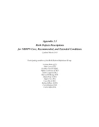 Appendix 3.1 Birth Defects Descriptions for NBDPN Core, Recommended, and Extended Conditions Updated March 2015