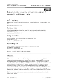 Decolonising the University Curriculum Or Decolonial- Washing? a Multiple Case Study