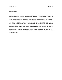 CSC Chair ENCL 1 WELCOME WELCOME to the COMMUNITY