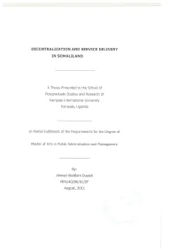 Decentralization and Service Delivery in Somaliland A