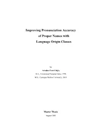 Improving Pronunciation Accuracy of Proper Names with Language Origin Classes