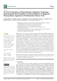 In Vitro Evaluation of Hyperthermia Magnetic Technique Indicating the Best Strategy for Internalization of Magnetic Nanoparticles Applied in Glioblastoma Tumor Cells