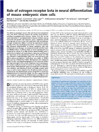 Role of Estrogen Receptor Beta in Neural Differentiation of Mouse Embryonic Stem Cells