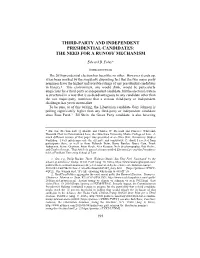 Third-Party and Independent Presidential Candidates: the Need for a Runoff Mechanism