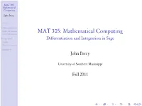 Differentiation and Integration in Sage Integrals Numerical Integration