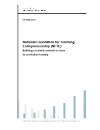 National Foundation for Teaching Entrepreneurship (NFTE) Building a Scalable Network to Share Its Curriculum Broadly