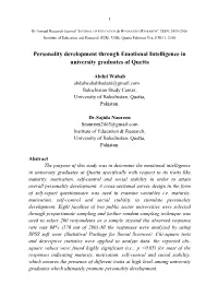 Personality Development Through Emotional Intelligence in University Graduates of Quetta