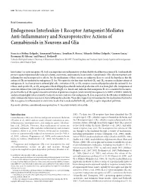 Endogenous Interleukin-1 Receptor Antagonist Mediates Anti-Inflammatory and Neuroprotective Actions of Cannabinoids in Neurons and Glia