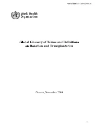 Global Glossary of Terms and Definitions on Donation and Transplantation