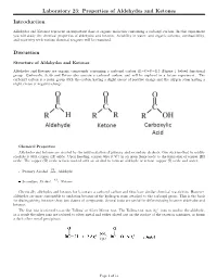 Laboratory 23: Properties of Aldehydes and Ketones