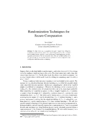 Randomization Techniques for Secure Computation, Yuval Ishai, 2013