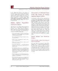 Alaska Native Population • Population Facts at a Glance • Discussion of Selected Population Data • Issues and Implications
