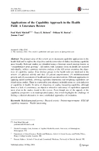 Applications of the Capability Approach in the Health Field: a Literature Review