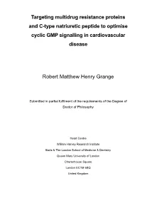 Targeting Multidrug Resistance Proteins and C-Type Natriuretic Peptide to Optimise Cyclic GMP Signalling in Cardiovascular Disease