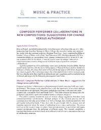 Composer-Performer Collaborations in New Compositions: Suggestions for Change Versus Authorship
